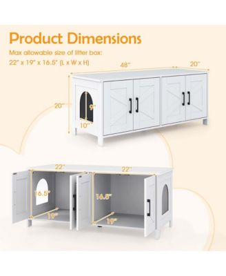 Cat Litter Box Enclosure for 2 Cats w/ Double Rooms Wooden Cat Washroom Cabinet