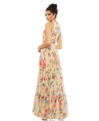Women's Floral Button High Neck Maxi Dress