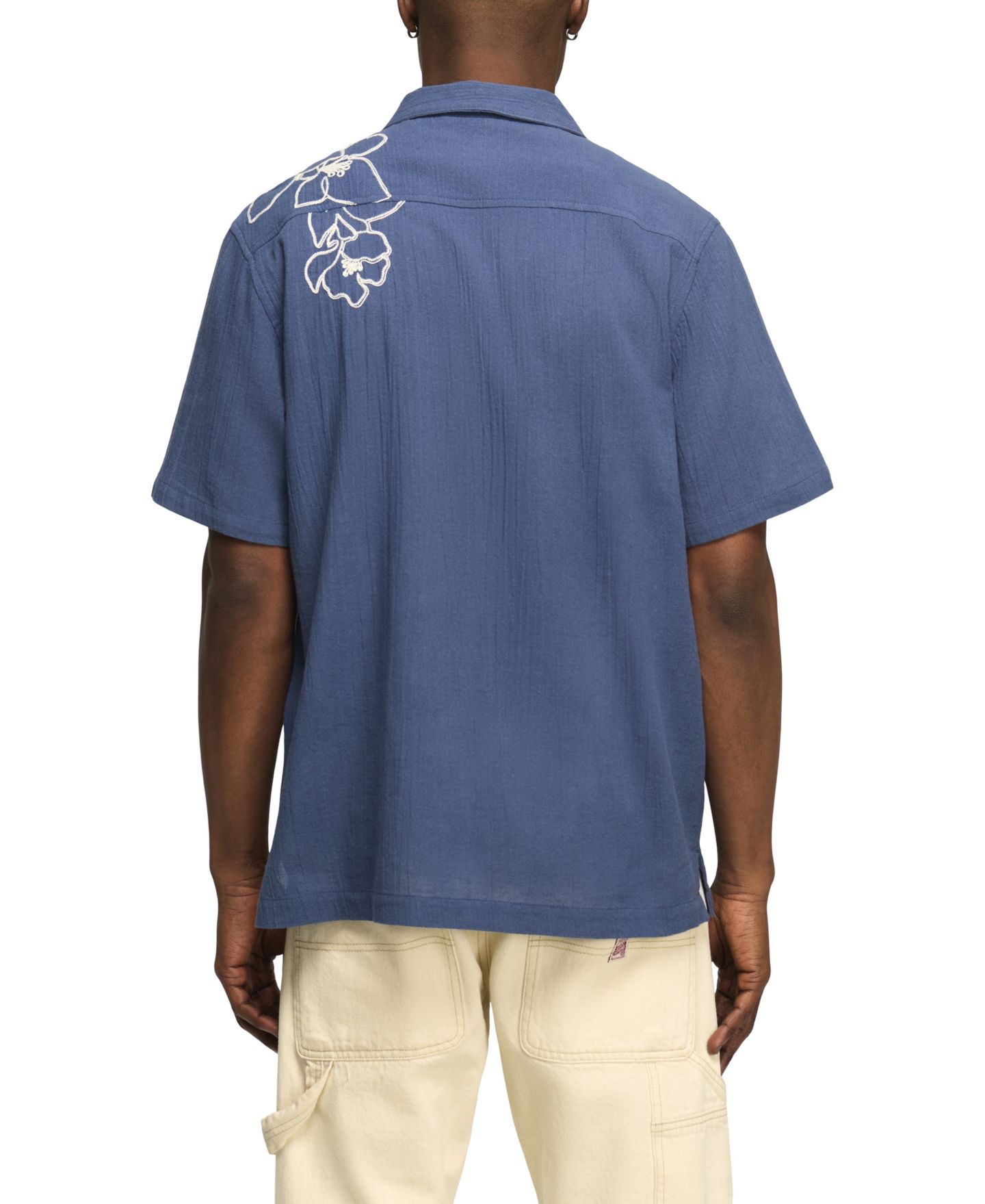 Мужская рубашка Lucky Brand Floral Embroidered Motif Camp, цвет: Синий — фото 5