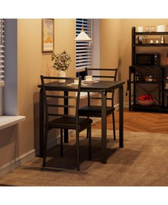 Modern 3-Piece Dining Table Set, Square Table & 2 Upholstered Chairs, Compact Kitchen and Dining Furniture, Apartment