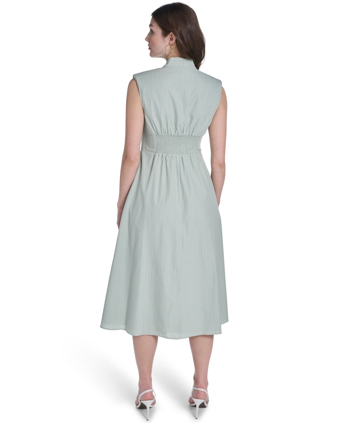 Женское платье Vince Camuto Striped V-Neck Midi, цвет: Светлый серый — фото 5