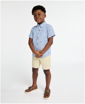 Boys' Toddler 2T-5T Short-Sleeve Racecar Print Oxford Shirt & Shorts, 2-Piece Set