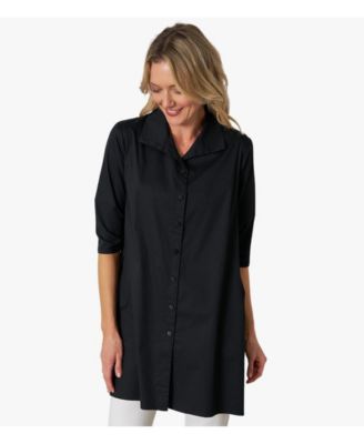 Women's 3/4 Sleeve Button-Front Cotton Poplin And Jersey Shirt Top Tiburon Tunic Icon