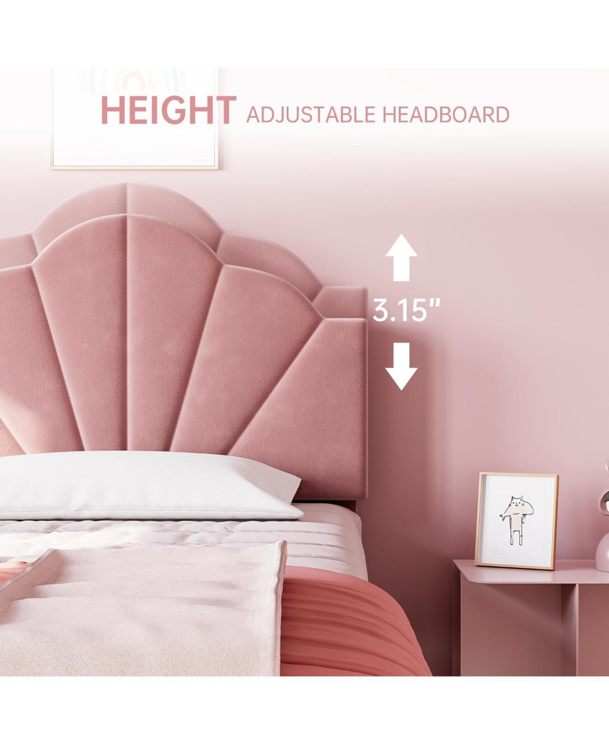 gaomon Upholstered Bed Frame Height Adjustable Headboard for Kids Wood Slats Metal Frame Easy Build
