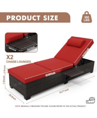 2-Piece Outdoor PE Wicker Chaise Lounge Chairs Adjustable Recliners Patio Pool Loungers with Backrest