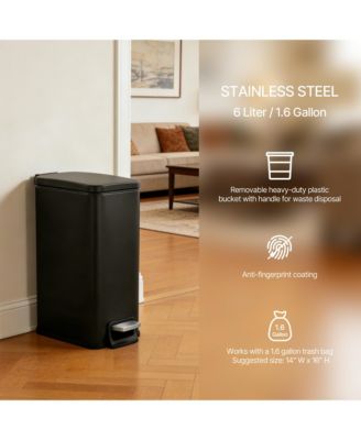 1.6 Gallon Stainless Steel Slim Bathroom Trash Can with Lid, Small Garbage Can
