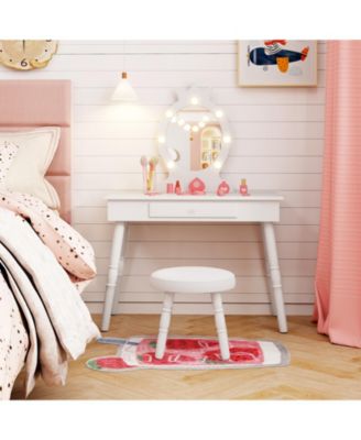 Kids Vanity Set with Lighted Mirror and Large Storage Drawer
