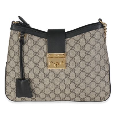 Beige Black GG Supreme Monogram Canvas Medium Padlock Shoulder Bag