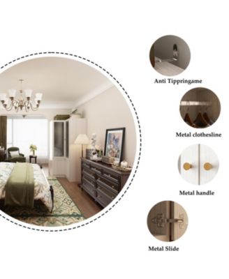 Corner Wardrobe Closet with 2 Glass Doors, Armoire with Hanging Rod