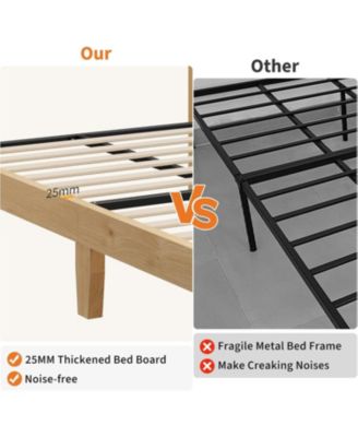 Queen Rattan Bed Frame With LED Headboard and Rattan Strong Wood Platform Silent Slats Storage No Box Spring