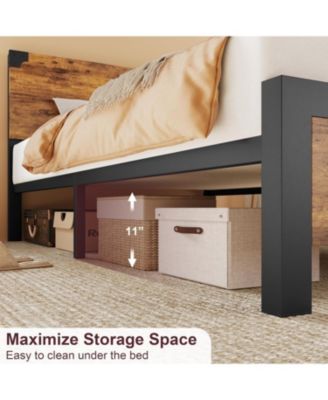 Platform Bed Frame with Wooden Headboard, Under-Bed Storage, Metal Legs, Noise-Free, No Box Spring, Easy Assembly