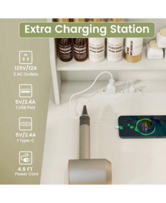 Makeup Vanity Desk and Stool Set with Mirror and Lights