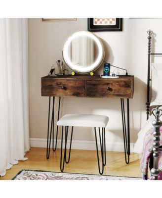 Vanity Desk with Adjustable Lighted Mirror for Bedroom