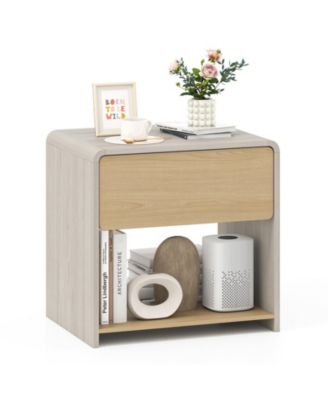 Modern Two Tier Nightstand with Drawer and Open Shelf