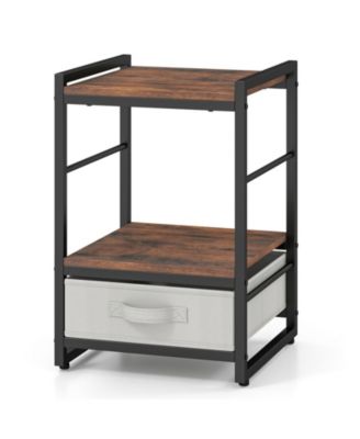 Industrial Nightstand with Fabric Drawer and Open Storage Shelf