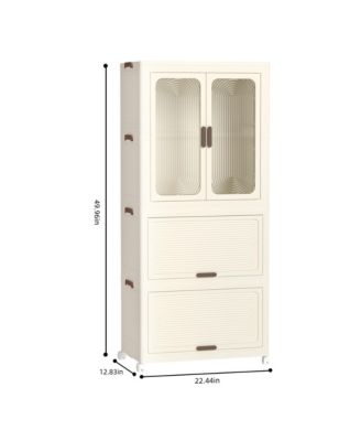 Portable Wardrobe Closet - Foldable Clothing Storage Organizer with Magnetic Doors, Hanging Rod, 10 Hangers for Bedroom