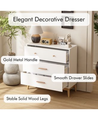 Nordic Style 3-Drawer Dresser, Modern Chest of Drawers with Handles and Solid Wood Base, Organizer for Bedroom