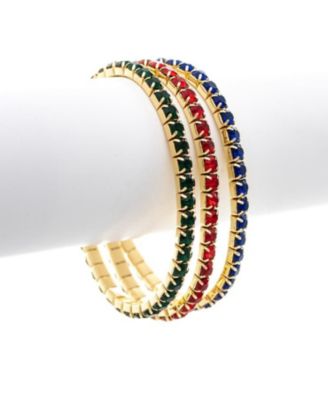 18K Gold Plated Multi-Color CZ Stretch Bracelet