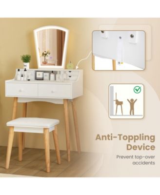 Vanity Desk Set with Adjustable LED Lighted Mirror