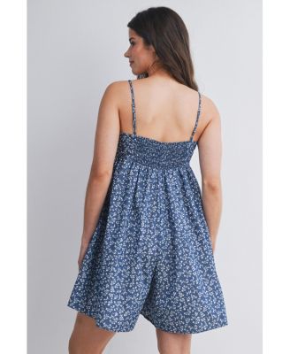 Maternity Floral Square-Neck Adjustable Strap Romper with Pockets