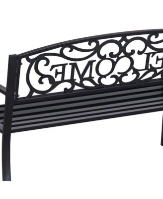  Outdoor Metal Bench, Garden Bench with Slatted Seat, Patio Bench
