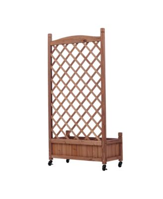 2 Pack Raised Garden Bed with Trellis, Outdoor Wooden Planter Box & Plant Stand with Climbing Racks