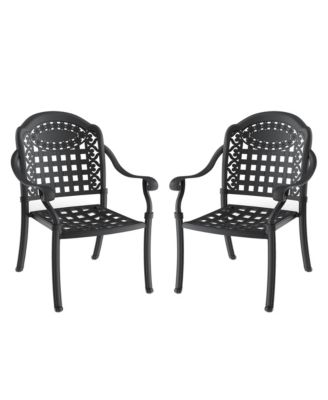 Cast Aluminum Patio Chairs Set of 2 Dining Chairs with Random Color Cushions
