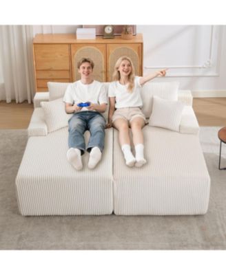 Oversized Double Chaise Lounge, Cloud Plush Sofa Bed with Deep Seat 4 Pillows