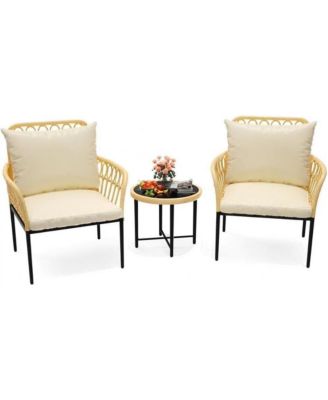 3-Piece Patio Furniture Set, All-Weather PE Wicker Outdoor Conversation Set with 2.8 Inch Thick Cushions