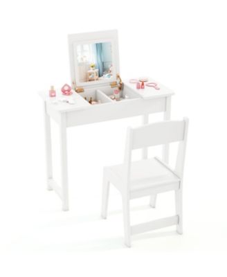 2 in 1 Kids Vanity Makeup Table and Chair with Flip Mirror