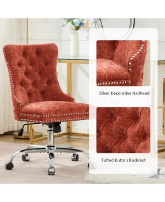 Office Chair - Chenille Upholstered Tufted Button Desk Chair, Adjustable Swivel Computer Chair with Chrome Metal Base for Home.