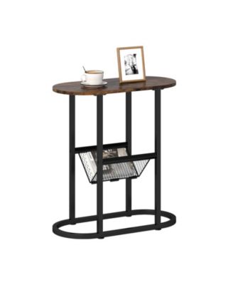 Two Tier Oval Narrow Bedside End Table