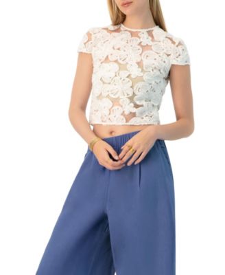 Women's See-Through Embroidered Top