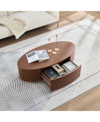 Modern Luxury Oval Coffee Table, Matte  MDF with Storage Drawer for Living Room Accent