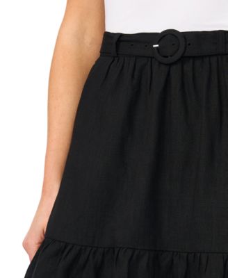 Women's Belted Ruffle-Hem Mini Skirt