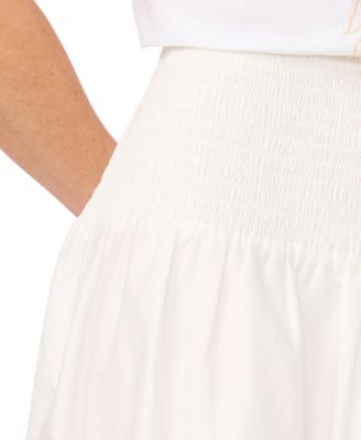 Women's Smocked-Waist Embroidered A-Line Midi Skirt