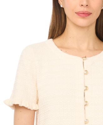 Women's Crewneck Short-Sleeve Cardigan Sweater