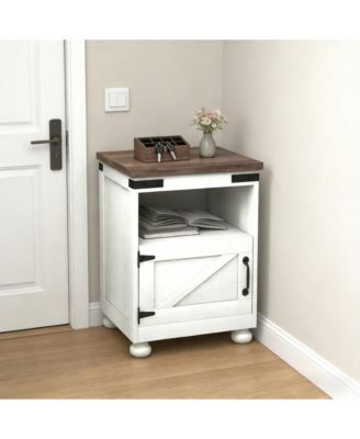 Bedside Cabinet, Farmhouse Storage Nightstand with Open Shelf and Cupboard for Living Room, Bedroom.