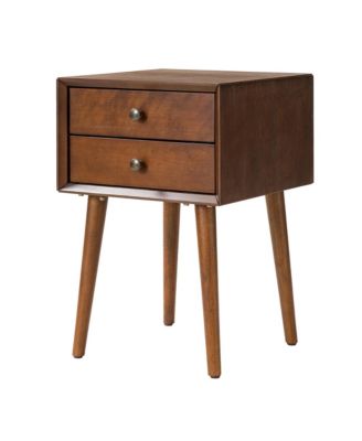 Nightstand with Solid Wood Legs, Side End Table with 2 Drawers, Vintage Bedside Cabinet for Bedroom, Living Room