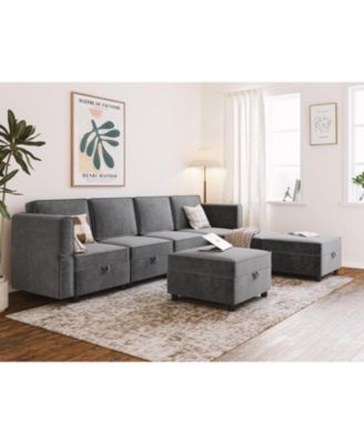 Modular Sectional Sofa with Ottomans Chenille Sleeper 7 - Seat Sofa Couch with Chaise and Storage Seats U Shaped Couch for Living Room