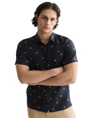 Men's Linen Micro Print Short-Sleeve