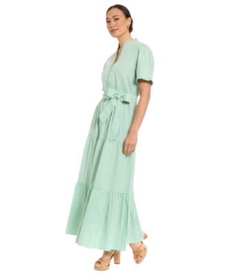 Petite Fit & Flare Slit Neck Tiered Maxi Dress