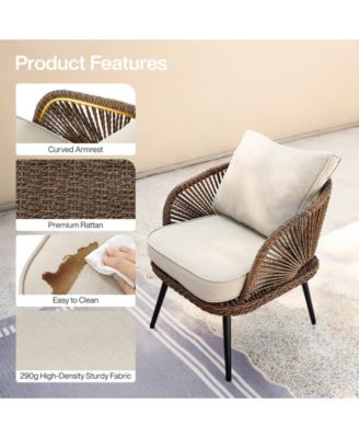 4-Piece Outdoor Wicker Patio Conversation Seating Set with Coffee Table, Weather-Resistant Cushions, Patio Furniture Set for Garden, Deck