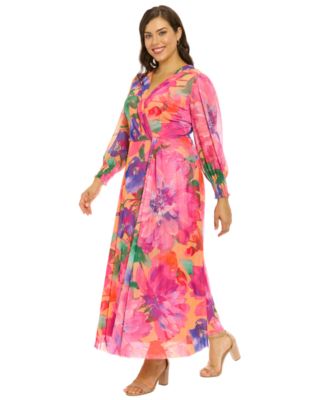 Plus Size Printed Blouson-Sleeve Maxi Dress