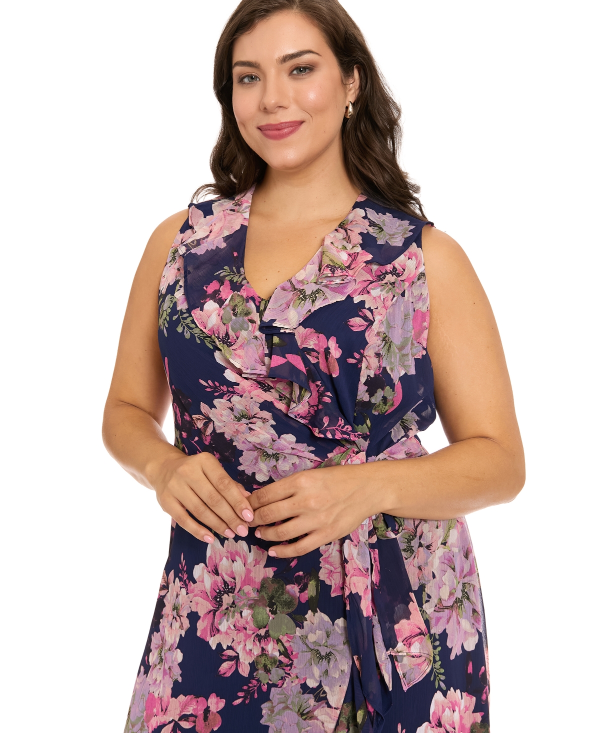 London Times Plus Ruffled Chiffon Maxi Dress