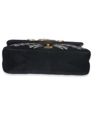 Black Velvet Crystal Embellished Medium GG Marmont Shoulder Bag