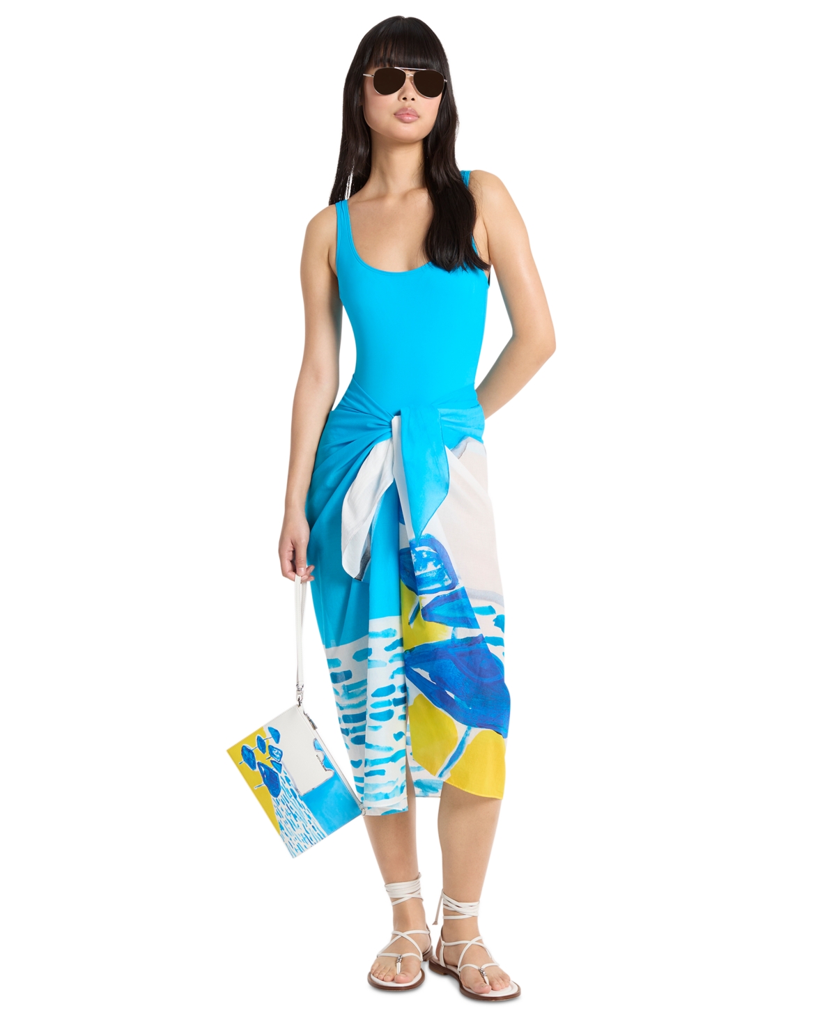 Michael Kors Women's Printed Woven Beach Cover-Up Sarong - Blue multi