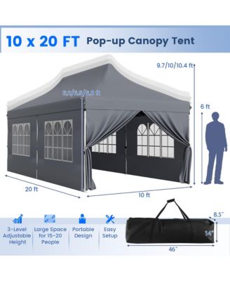 10 x 20 FT Canopy w/ 6 Detachable Sidewalls Carrying Bag UPF50+ Sun Protection