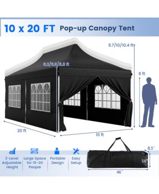 10 x 20 FT Canopy w/ 6 Detachable Sidewalls Carrying Bag UPF50+ Sun Protection