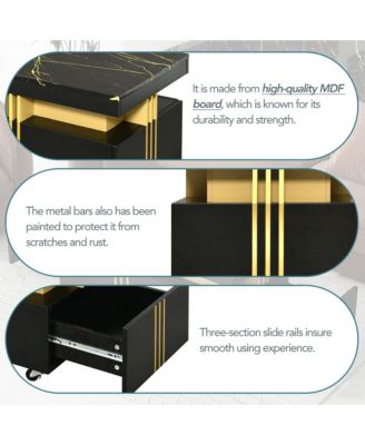 Coffee Table with Faux Marble Top, Rectangle Center Table with 2 Drawers and Caster Wheels for Living Room